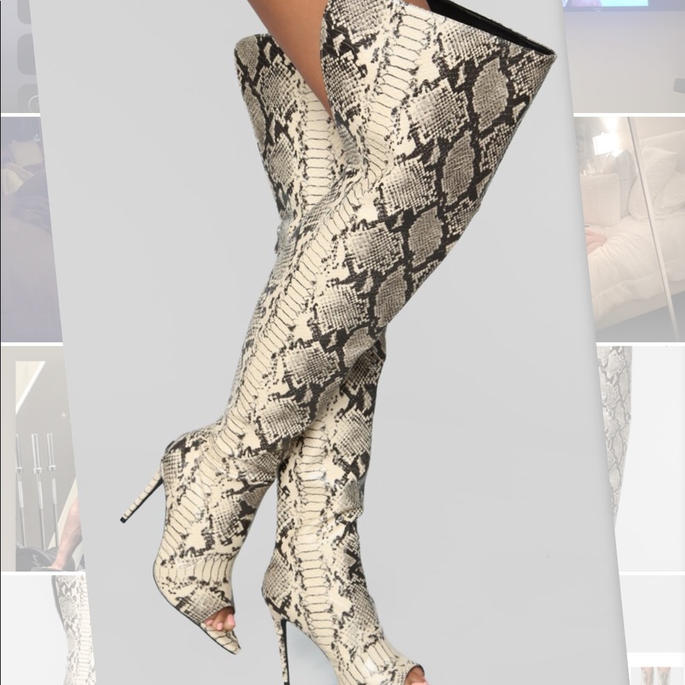 Thigh high snake skin boots